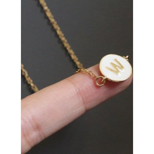 Simple White Gold Color A-Z Alphabet Letter Round Charm Choker Necklace Classic Initials Name Stainless Steel Chain Jewelry