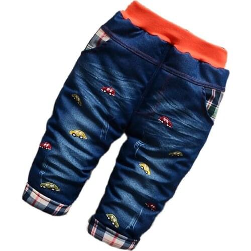2020 New Direct Selling Girl Clothes Baby Childrens Jeans Embroidered Winter Thicken Warm Boy Cartoon Pants0-3y