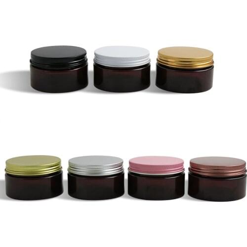 20 x 100g Empty Amber Cream Cosmetic Jar Brown PET Conatiner Silver Black Antique cooper white pink Aluminum Lid Heavy Wall
