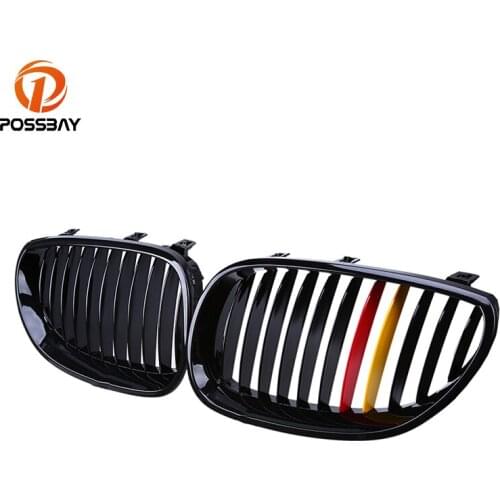 POSSBAY Racing Grille Gloss Black Red Yellow Germany Flap Grilles for BMW E60 Sedan E61 Touring 2003-2010 Front Center Grilles