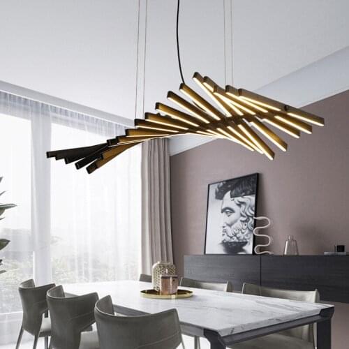Modern Nordic LED Pendant Lamp Restaurant Kitchen Meeting Room Office Lighting Fishbone Chandeliers Personality Hanging Light