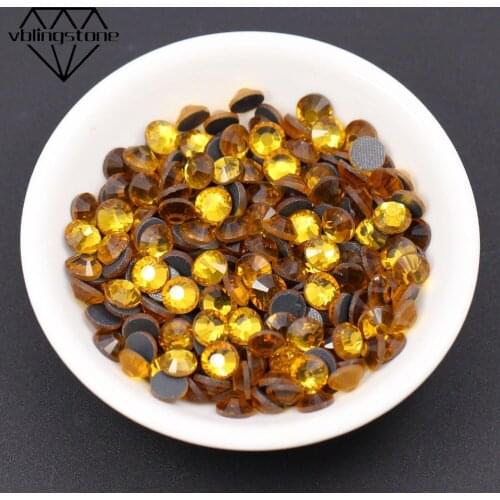 SS6-SS30 Rhinestone Topaz Color Flat Back Gems Hot Fix Rhinestones Glass Iron On Crystal Strass For Wedding Dresses DIY