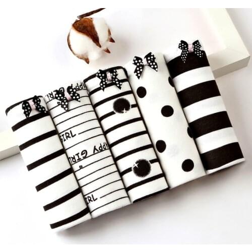 3pcs Mid-rise Womens Cotton Underwear Comfortable Girls Briefs Students Black And White Intimate Stripe Printing Cute Panties