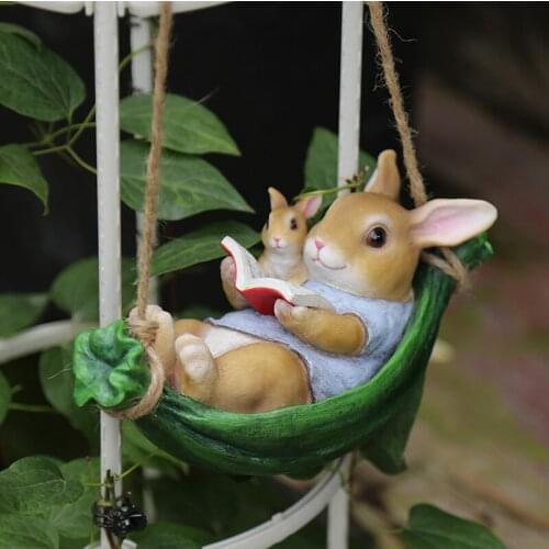 Courtyard Garden Decoration Outdoor Hoop Rabbit Hanging Hecor Creative Modern Garden Handmade Resin Animal Balcony Pendant