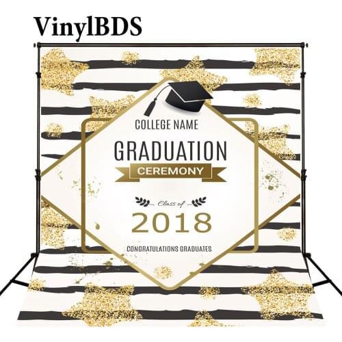 VinylBDS Photography Background Black and White Stripe Backdrops High School Doctorial Hat Photo Graduation Party Background