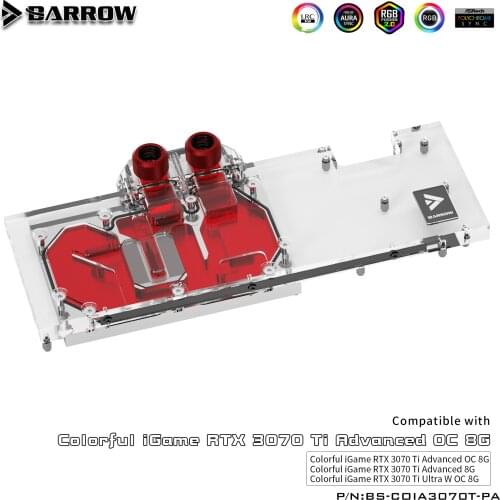 BARROW Water Block use for Colorful iGame RTX 3070 TI Advanced OC / Ultra W OC 8G GPU Card Header cooling block BS-COIA3070T-PA