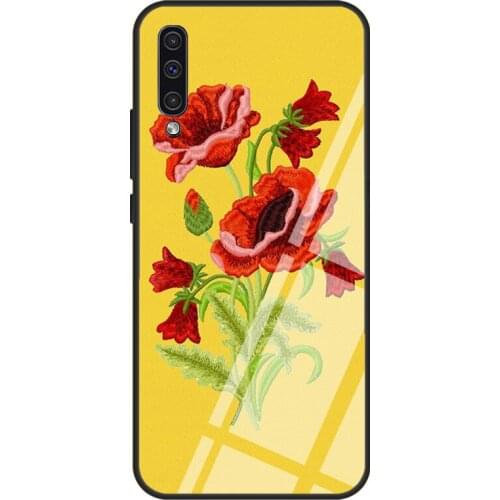Yellow Floral Case For Samsung A72 A71 A51 A31 A40 A50 A70 A20e A21S A12 A32 A52 Tempered Glass Cover