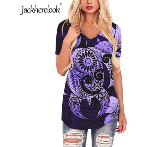 Jackherelook Short Sleeve Tops Shirts Woman Harajuku Blouse Polynesian Traditional Tribal Hawaii Turtle Print Female Shirt blusa