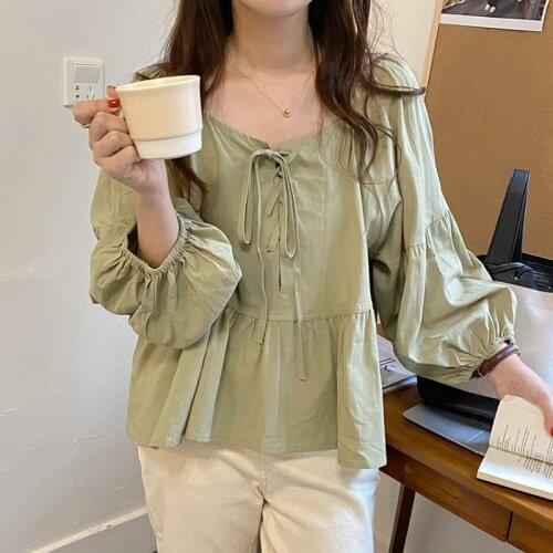 Women Casual Blouses Shirts New 2021 Korean Style O-neck Solid Color All-match Loose Comfortable Ladies Elegant Tops W548