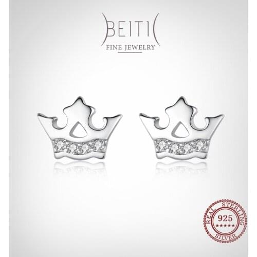 Beitil Real 925 Sterling Silver Minimalist Crown CZ Stud Earrings For Women Girl Cute Accessories Fashion Jewelry