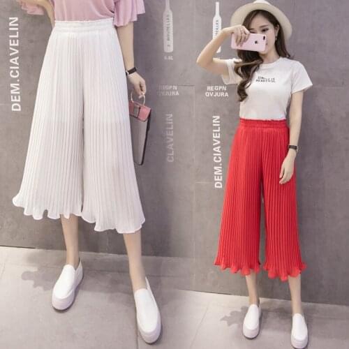 High Quality Korean Spring Summer Wide Leg Pants Women Casual Loose High Waist Pants Womens Pleated Chiffon Pants Trousers
