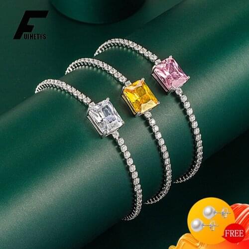 Trendy Bracelet 925 Silver Jewelry with Zircon Gemstone Square Shape Hand Ornament for Women Wedding Bridal Party Gift Wholesale