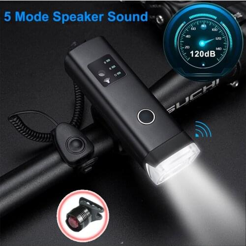 1200mAh Bicycle Light Induction Bike Light Front USB Rechargeable Smart Headlight With Horn LED Bicycle Lamp Cycling FlashLight