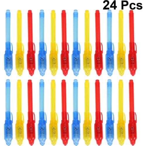 24PCS Portable Invisible Pen Shadowless Pen Pen with UV-Light Invisible Ink Pen Light Pen