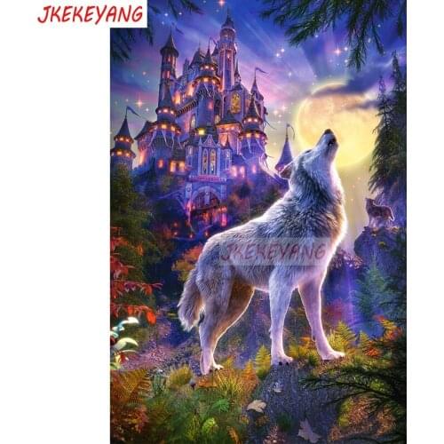 5D Diy Diamond embroidery"Wolf Moon Castle"Cross Stitch full square diamond painting,puzzle,decorations for home Y3178