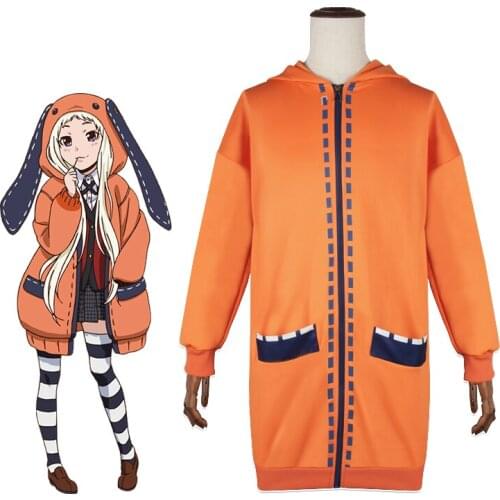 Anime Kakegurui Women Orange Hoodie Rune Yomozuki Runa Cosplay Costume Compulsive Gambler Zip Jacket Coat