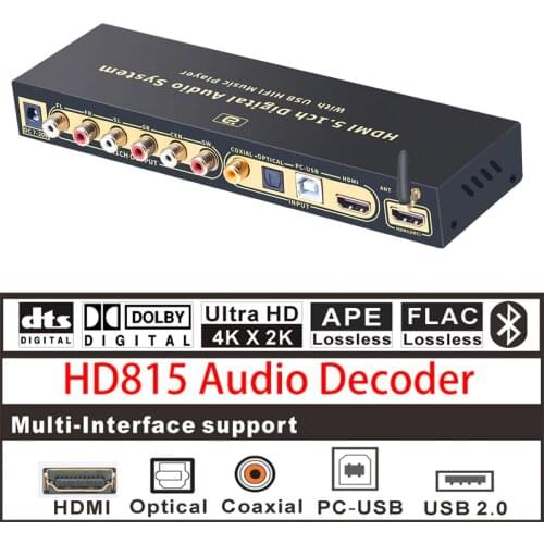 Dts ac3 5.1 Audio Decoder converter HDMI-compatible Extractor 4K ARC SPDIF Coaxial Optical PC-USB Soundcard USB player Bluetooth