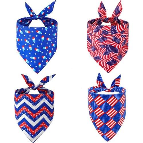 Dog Bandana American Independence Day Pet Neckerchief Cat Triangle Scarf Puppy Double-sided Saliva Towel Large Dog Accessories