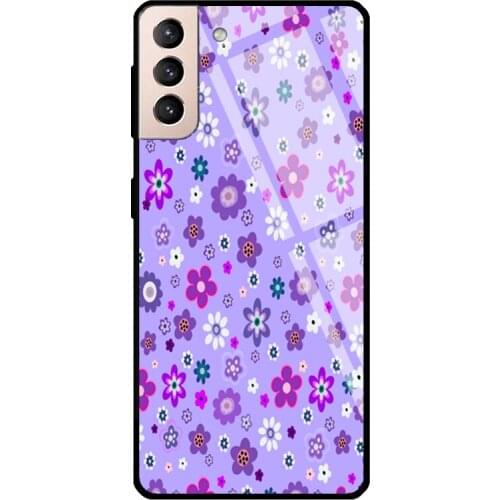 PURPLE FLOWER POWER Tempered Glass Case For Samsung Galaxy S21 Ultra Note 20 S8 S9 S10 Note 10 Plus S20 FE