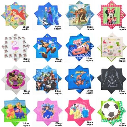 Spiderman Avenger Mickey Minnie Mouse Little Mermaid Cars Princess Kid Boy Birthday Party Supplies Disposable Napkin Wholesale
