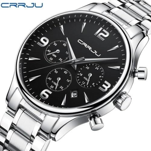 CRRJU Waterproof Quartz Men Military Sport Watch Mens Watches Top Brand Luxury Full Steel Business Wristwatch Relogio Masculino