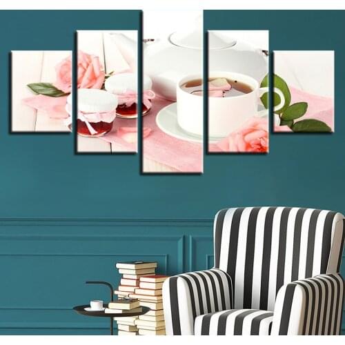 Modern Painting Canvas Framework HD Home Decoration Cafe 5 Pieces Coffee Living Room Printed Picture Wall Artwork Modular Poster