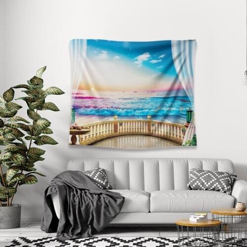 Seaside landscape pattern tapestry bedroom printed background cloth Home Hanging Painting Picnic Mat home wall decoration