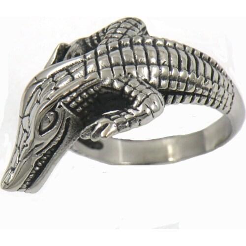 FANSSTEEL Stainless steel jewelry CRAWLING CROCODILE ALLIGATOR ANIMAL RING FSR11W94