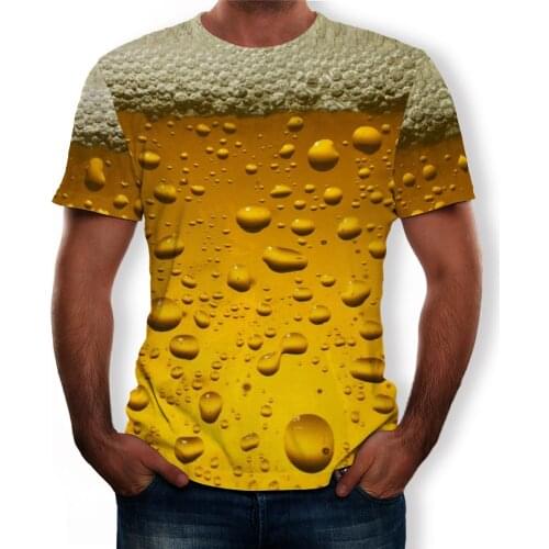 Beer drinks 3D printing fashion mens and womens short-sleeved T-shirt soft material outdoor casual loose O-neck mens clothing