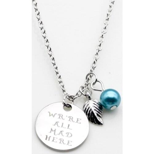 Fashion personality jewelry We're all mad here leaf pearl pendant necklace for Women N257
