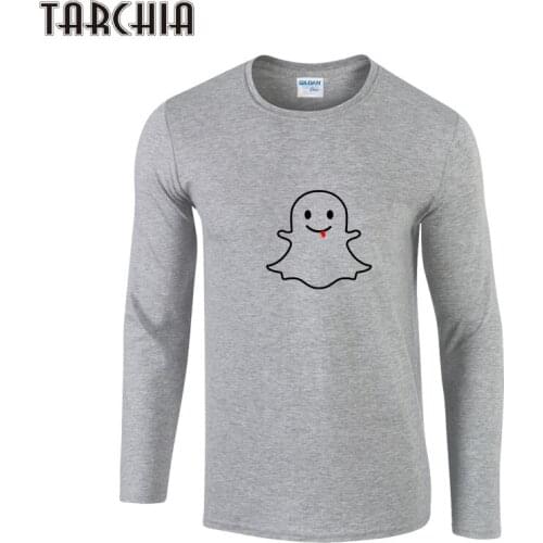 TARCHIA Men Clothing 2021 Fashion Cute Ghost Print Hip Hop T Shirts Autumn Spring Mens Long Sleeve Cotton Slim TShirt Tees Tops