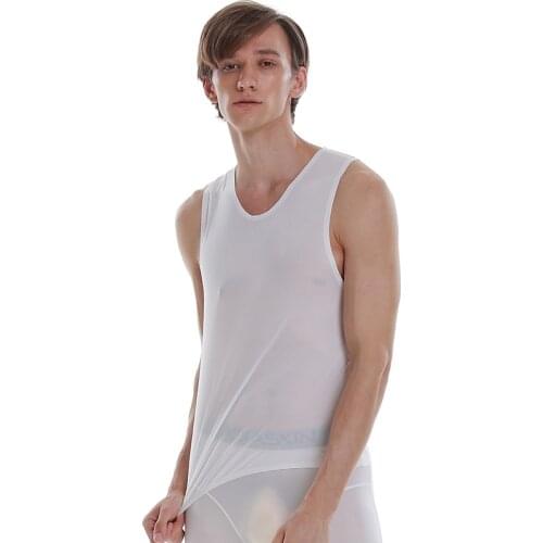 AsiaSkin mens ice silk, ultra-thin, wide shoulder vest, no mark, no edge, sexy sleeveless s022BK