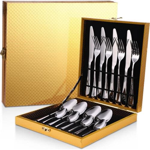 16 Piece Tableware Cutlery Set Stainless Steel Dinner Sets Dinnerware Include Knife Fork Spoon Teaspoon Outdoor Camping Picnic