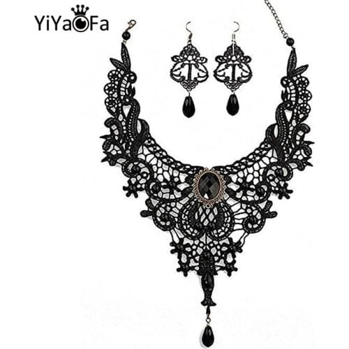 YiYaoFa Handmade Exaggerated Jewelry Set Gothic Jewelry Black Lace Necklace & Earring Women Accessories Party Jewelry FYS-02