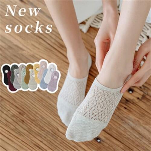 Invisible Candy Cotton Breathable Socks Women Summer Girls Casual Short Ankle Boat Low Cut Lady Sox Hollow Mesh Breathable Socks