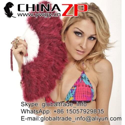 Wholesale and Retail CHINAZP Factory Handmade Dyed Elegant Burgundy Marabou Feather Fan for Dancing