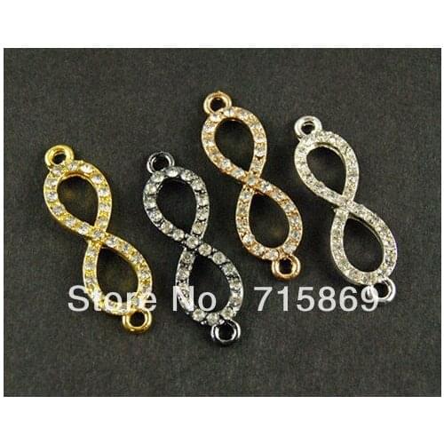 Wholesale 20pcs/lot 10x33mm Multi Color Rhinestone Infinity Charm Connectors Free Shipping
