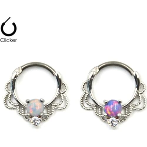 10PC Titanium Shaft Hinged Nose Piercing Ring Studs Opal Zircon Septum Clicker Earring Charming Daith Body Jewelry Wholesale