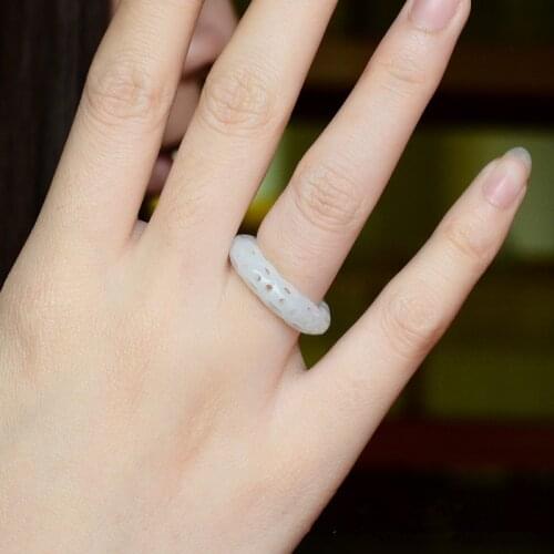 Certificate) Drop Shipping Natural Green Jadeite jades Rings Hand-carved Women Fashion Finger Ring Jewelry