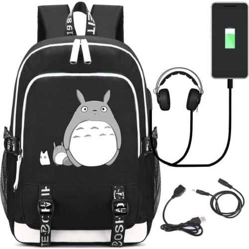 Cartoon Capacity Tonari no Totoro School Bag Electronic Anime Backpack USB Charging Backpack Schoolbag Travel Bags