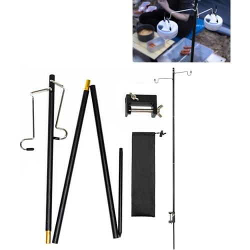 Outdoor Folding Dual Camping Lamp Pole Kit Ground Desktop Fixing Detachable Lantern Stand Camping Tent Light Holder Hangers