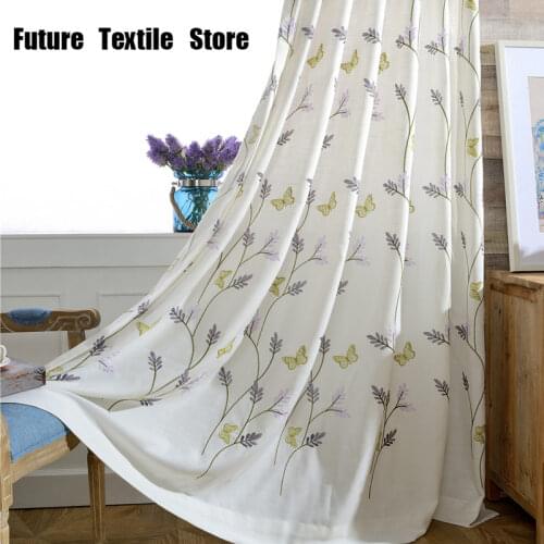 Modern Pastoral Butterfly American Country Curtain Bamboo Fabric Embroidered Curtains for Living Dining Room Bedroom