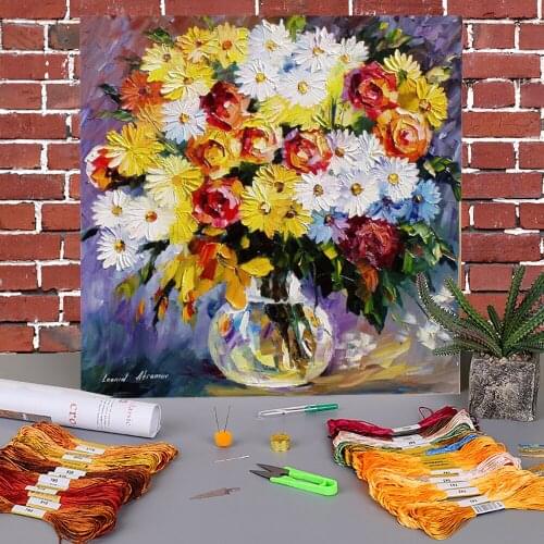 Morning Flowers Printed Water-Soluble Canvas 11CT Cross Stitch Patterns Embroidery DMC Threads Handiwork Handicraft Gift