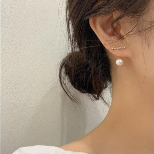 South Korea Dongdaemun 925 Silver Needle Simple Rhinestone Small Pearl Earrings Wild Temperament Earrings Girl Earrings