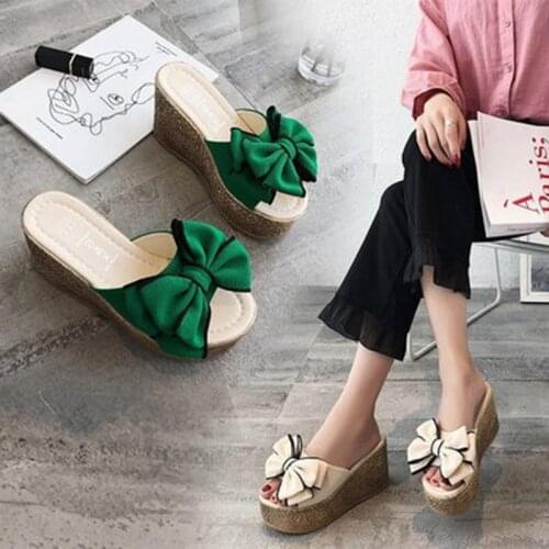 Rulangs 3.54inch Women Slippers Platform Wedge Women Slipper Appliques Slides Beach Sandals Slides Summer Ladies Mules Clog Shoe