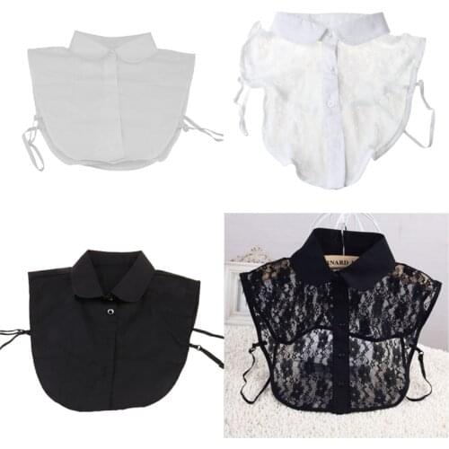 Women Pure Color Lace Detachable Lapel Choker Necklace Shirt Fake False Collar
