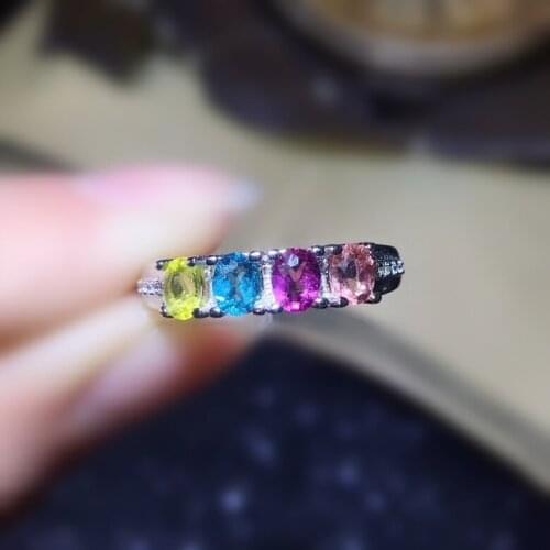 Per jewelry Natural real colorful tourmaline ring Free shipping 0.2ct*4pcs gemstone 925 sterling silver Fine jewelry R2051810