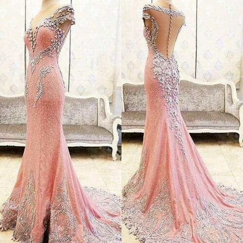 Luxury Long Evening Dress Mermaid 2019 Embroidery Beads Crystal Backless African Women Formal Party Prom Gown Robe De Soiree