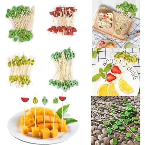 100pcs Disposable Bamboo Picks Food Fruit Forks Cocktail Picks cake Desserts Sticks Toothpicks Summer Hawaiian luau Party decor