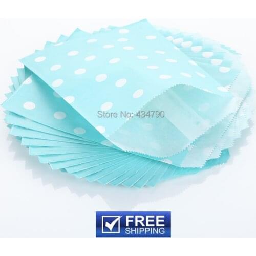 200pcs Light Blue Colored Party Favor Bags Small Polka Dot-Paper Cookie Candy Buffet Treat Gift Goodie Bag-Choose Your Colors